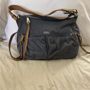 Aimee Kestenberg Gray and Tan Leather Shoulder/Crossbody Bag